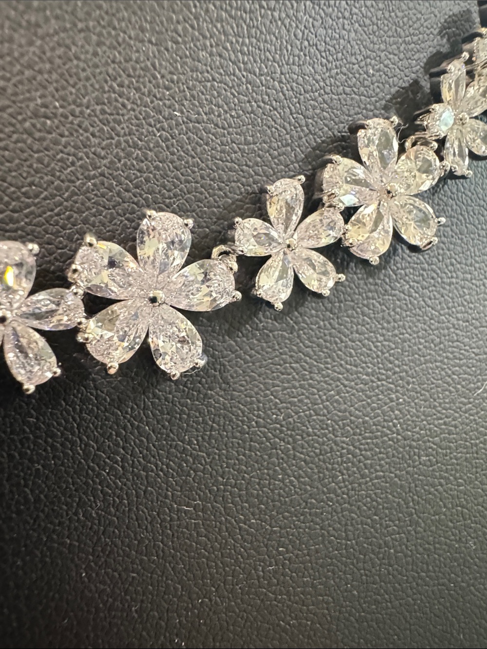Elegant Silver Floral CZ Necklace - Women Jewelry 17” - Picture 2 of 7